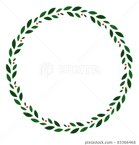 Green leaf and berries circle frame wreath Green leaf and berries circle frame wreath 83366468