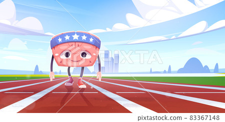 Cartoon Brain sportsman character train on stadium Cartoon Brain sportsman character train on stadium 83367148