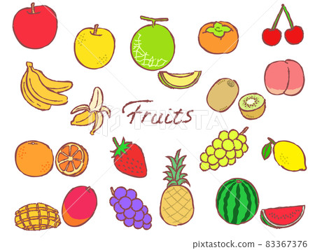 畫筆繪畫風格的水果水果彩色套裝插圖 83367376