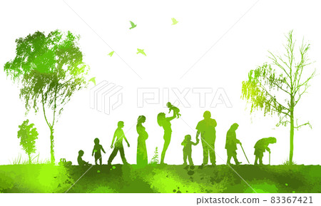Silhouettes of people. Woman life cycle abstraction. Vector illustration 83367421