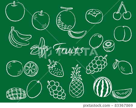 Fruits Fruits Chalk line set illustration on blackboard 83367869