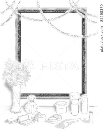 鏡子、花瓶、化妝用品的線描/珍珠裝飾Ver. 83368370