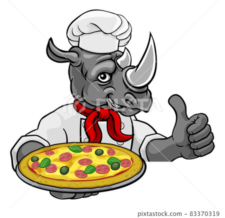 Rhino Pizza Chef Cartoon Restaurant Mascot Sign Rhino Pizza Chef Cartoon Restaurant Mascot Sign 83370319