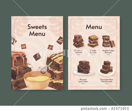 Menu template with homemade brownie concept,watercolor style Menu template with homemade brownie concept,watercolor style 83371953