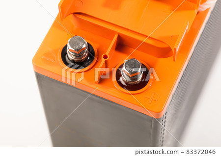 clamps of industrial lead acid battery, closeup view clamps of industrial lead acid battery, closeup view 83372046