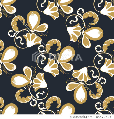 Seamless pattern with hand drawn abstract flowers and butterflies. Seamless pattern with hand drawn abstract flowers and butterflies. 83372593