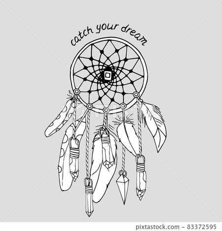 Vintage dreamcatcher with feathers and crystals and hand lettering Catch Your Dream 83372595