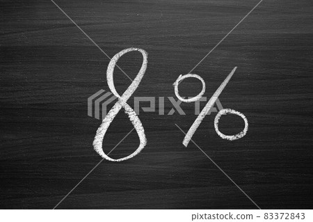 eight percent header written with a chalk on the blackboard eight percent header written with a chalk on the blackboard 83372843