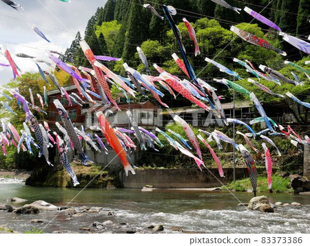 Tsuetate River and colorful carp streamers (Oguni Town, Kumamoto Prefecture) Tsuetate River and colorful carp streamers (Oguni Town, Kumamoto Prefecture) 83373386