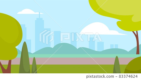 City park landscape. Green grass and trees,... - Stock Illustration ...