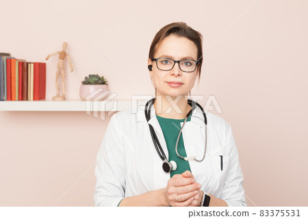 Female doctor performing remote online medical consultation 83375531