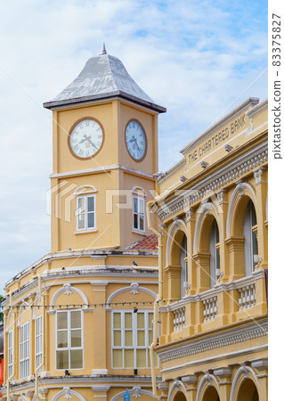 Phuket old town with Building Sino Portuguese architecture at Phuket Old Town area Phuket, Thailand. 83375827