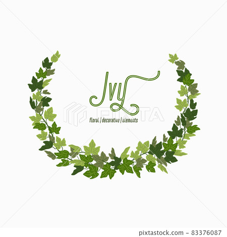 Ivy wreath, green creeper circle frame isolated on white background. Vector illustration in flat cartoon style. 83376087