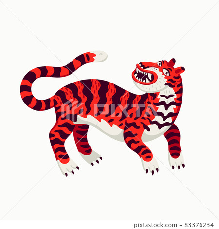 Tiger vector illustration, cartoon red tiger on white background. Organic flat style vector illustration. Tiger vector illustration, cartoon red tiger on white background. Organic flat style vector illustration. 83376234