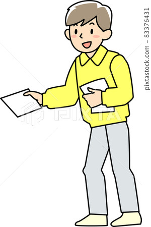 Men handing out leaflets - Stock Illustration [83376431] - PIXTA