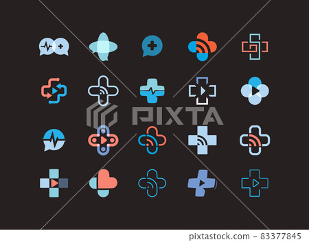 Cross logo set concept for healthcare live chat, clinic assistance, telemedicine, medical consult, online diagnosis, remote home medicine. Vector abstract flat logotype for medicine web service app 83377845