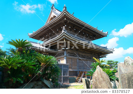 【四國88寺】德島縣德島市15號阿波國分寺大殿蘇鐵秋藍天 83378527