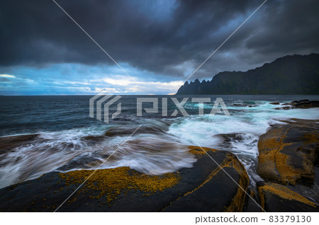 Scenic cliffs of Tungeneset beach on Senja island in northern Norway Scenic cliffs of Tungeneset beach on Senja island in northern Norway 83379130