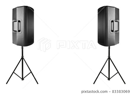 professional audio speakers PA on the tripods, isolated on white 83383069