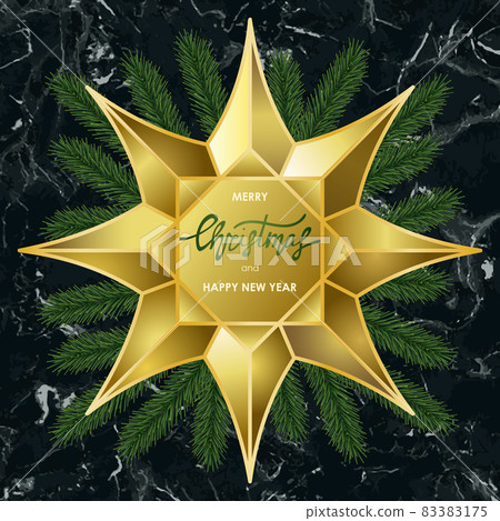 Luxury Christmas and New Year Card with Gold Star on Marble Background 83383175