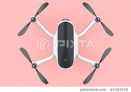 Flying photo and video drone or quad copter with action camera isolated on pink Flying photo and video drone or quad copter with action camera isolated on pink 83383248