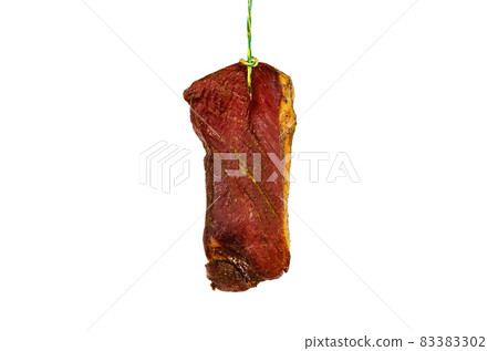 Appetizing dry-aged meat on a white background. 83383302
