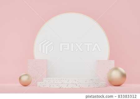 3d abstract white platform showcase for product and cosmetic presentation with terrazzo idea concept. Minimal Podium for mock up and advertising. Render geometric design scene for web banner. 83383312