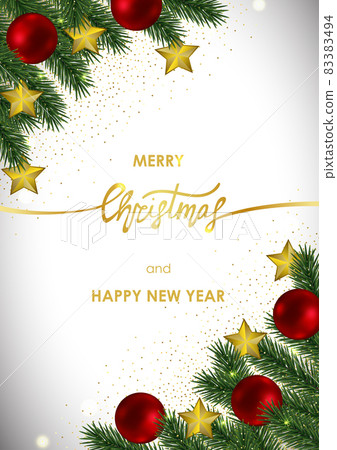 Christmas and New Year Card with Gold Lettering Christmas and New Year Card with Gold Lettering 83383494
