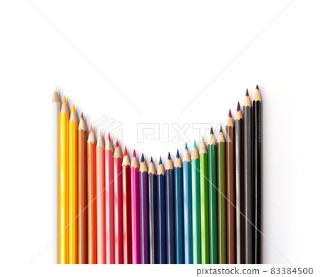 Colorful multicolored pencils on white background. Education, Business and finance concept with copy space. Art 83384500