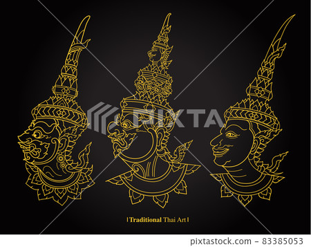 Traditional Thai Art, painting vector black background 83385053