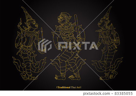 Traditional Thai Art, painting vector black background 83385055