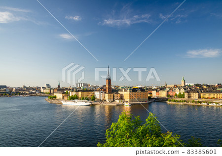 Aerial panoramic top view of Riddarholmen district, Stockholm, Sweden 83385601