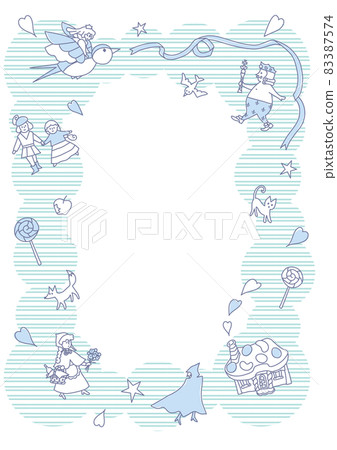 兒童活動，童話人物，藍色條紋框架，垂直 83387574