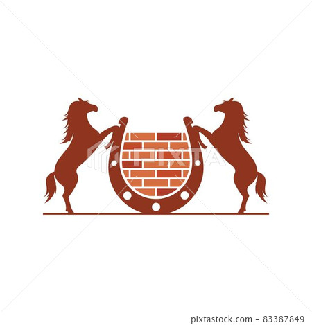 standing horse with horse shoe wall brick icon vector illustration design standing horse with horse shoe wall brick icon vector illustration design 83387849