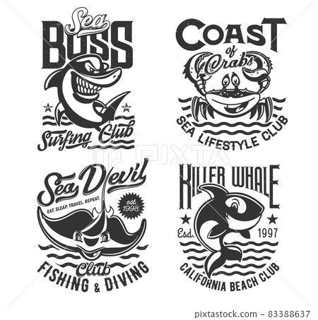 Surfing, diving and fishing t shirt prints,... - Stock Illustration ...