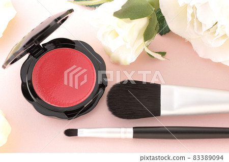 Cream blush, brush and flowers Cream blush, brush and flowers 83389094