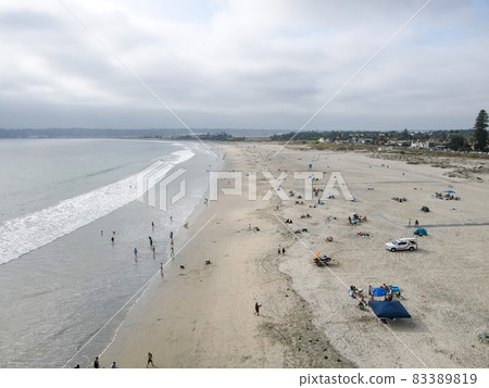 Aerial view of people enjoying the beach at Coronado Island, San Diego, California, USA 83389819