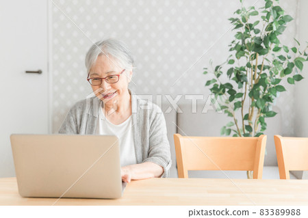 Elderly women using a personal computer 83389988