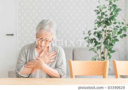 Elderly woman with chest pain 83390620