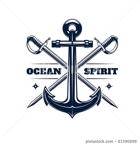 Anchor and crossed sabers icon. Military heraldic vector symbol with Victorian royal navy officer claymore swords, pirate sabers and antique anchor. Historical sailing club retro icon Anchor and crossed sabers icon. Military heraldic vector symbol with Victorian royal navy officer claymore swords, pirate sabers and antique anchor. Historical sailing club retro icon 83390899