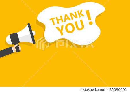 hand holding megaphone with thank you speech bubble banner vector with copy space for business, marketing, flyers, banners, presentations, and posters. illustration 83390901