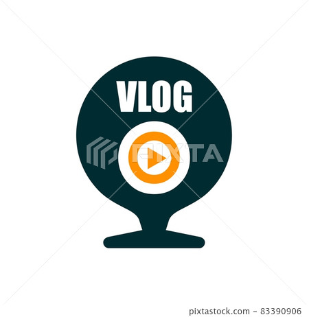 Vlog icon, tv broadcast, live stream. Online video blog icon. Vector symbol for social media event, virtual multimedia content, internet channel. Isolated emblem with play button and microphone Vlog icon, tv broadcast, live stream. Online video blog icon. Vector symbol for social media event, virtual multimedia content, internet channel. Isolated emblem with play button and microphone 83390906
