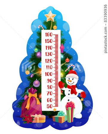 Kids height chart of cartoon Christmas tree and snowman character. Vector growth meter or stadiometer ruler for children growing measuring with Xmas tree, gifts and presents, wall sticker design Kids height chart of cartoon Christmas tree and snowman character. Vector growth meter or stadiometer ruler for children growing measuring with Xmas tree, gifts and presents, wall sticker design 83390936