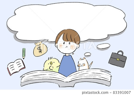 Girl postcard with speech bubble blue 83391007