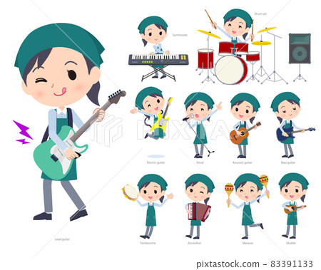 A set of female supermarket clerk playing rock and roll and pop music 83391133