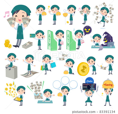 Supermarket clerk female set on money and economy 83391134