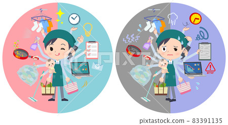 A set of female supermarket clerk who multitasks in the office and private 83391135