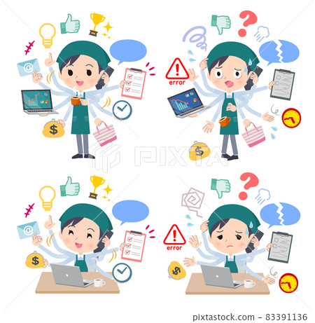 A set of female supermarket clerk who multitasks in the office 83391136