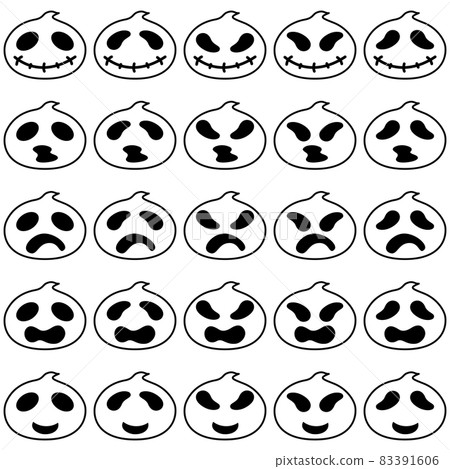 結合可用於萬聖節 1 的簡單鬼魂的各種面部表情的插圖集 83391606