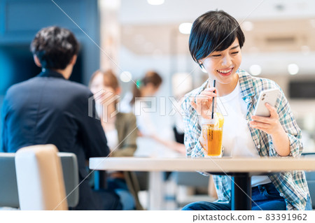 女性咖啡廳下午茶時間智能手機拍攝合作：Creadisce（丸善雨修堂株式會社） 83391962